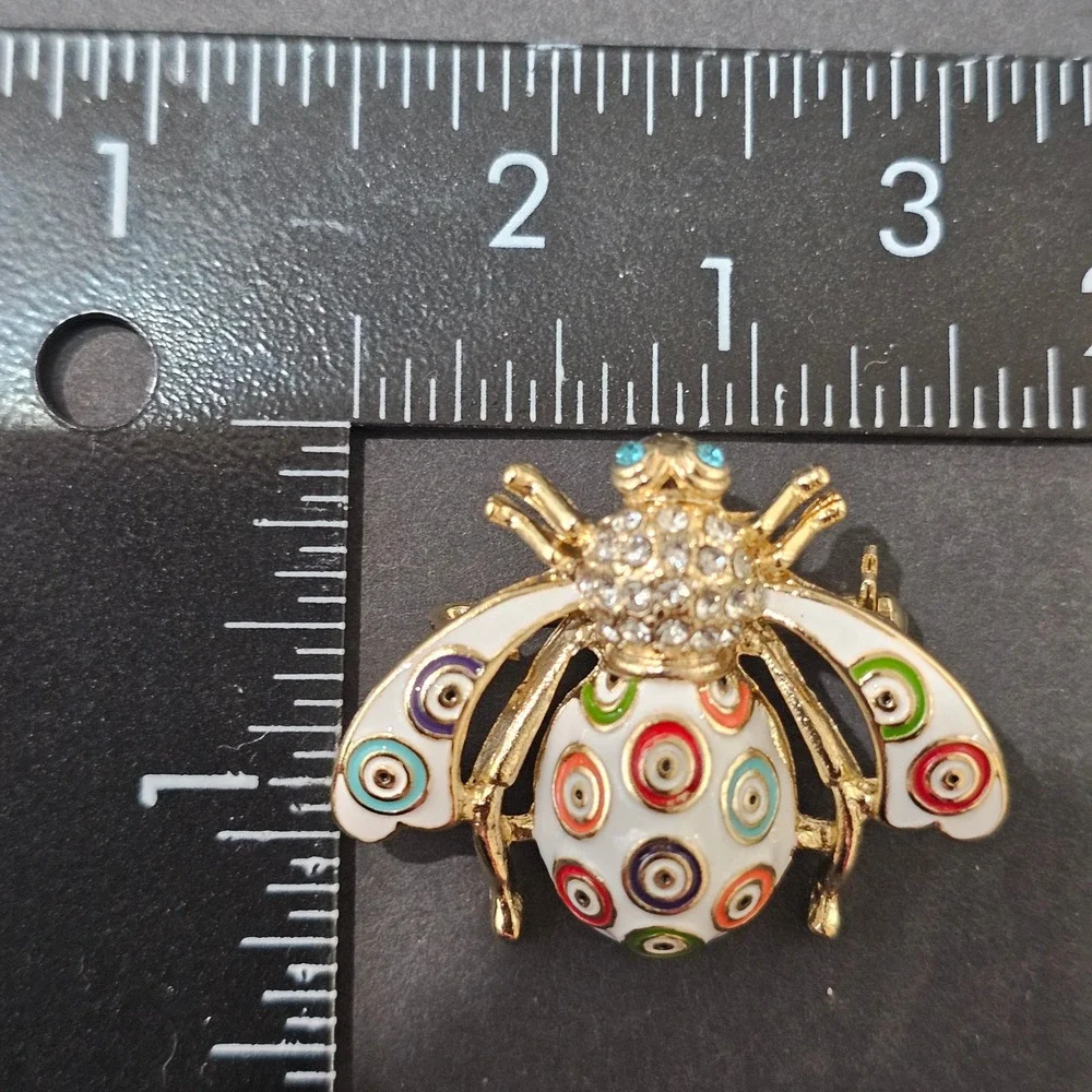 Enamel Bee Brooch Set Women Multicolor Rhinestone Insect Whimsical - Picture 8 of 10